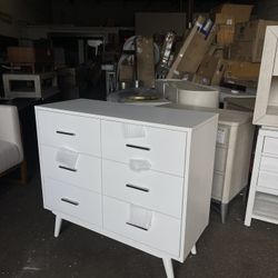 Mid-Century MCM 6 Drawer Chest, White 