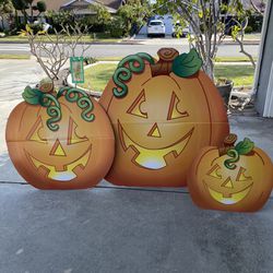 Three Cardboard Cut Out Pumpkins For Fall Or Halloween