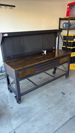 Whalen 72” Industrial Metal & Wood Workbench from Costco.