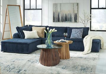 Elegant Blue Fabric Sectional Sofa – Cozy and Contemporary