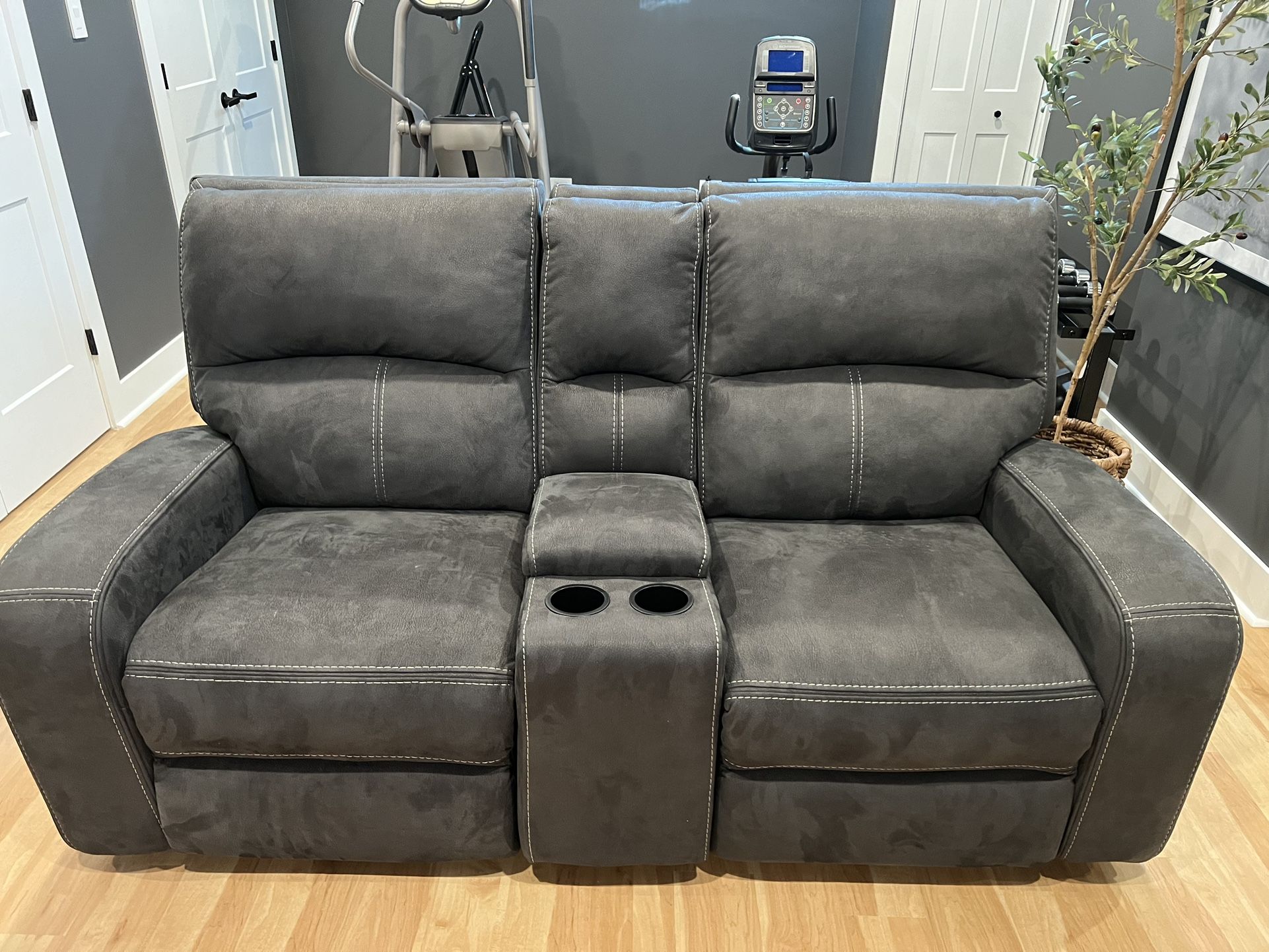 Double Recliner Sofa -  Charcoal Grey 74"Wide