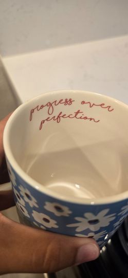 Blue Floral "Progress Over Perfection" Mug