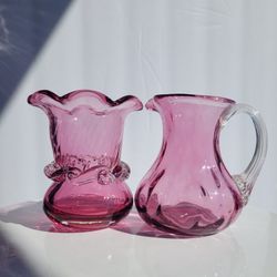 Vintage Blown Glass Vase And Pitcher
