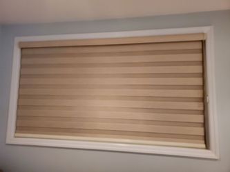 Large 83-inch wide beige/tan Zebra Roller Shade in excellent condition.