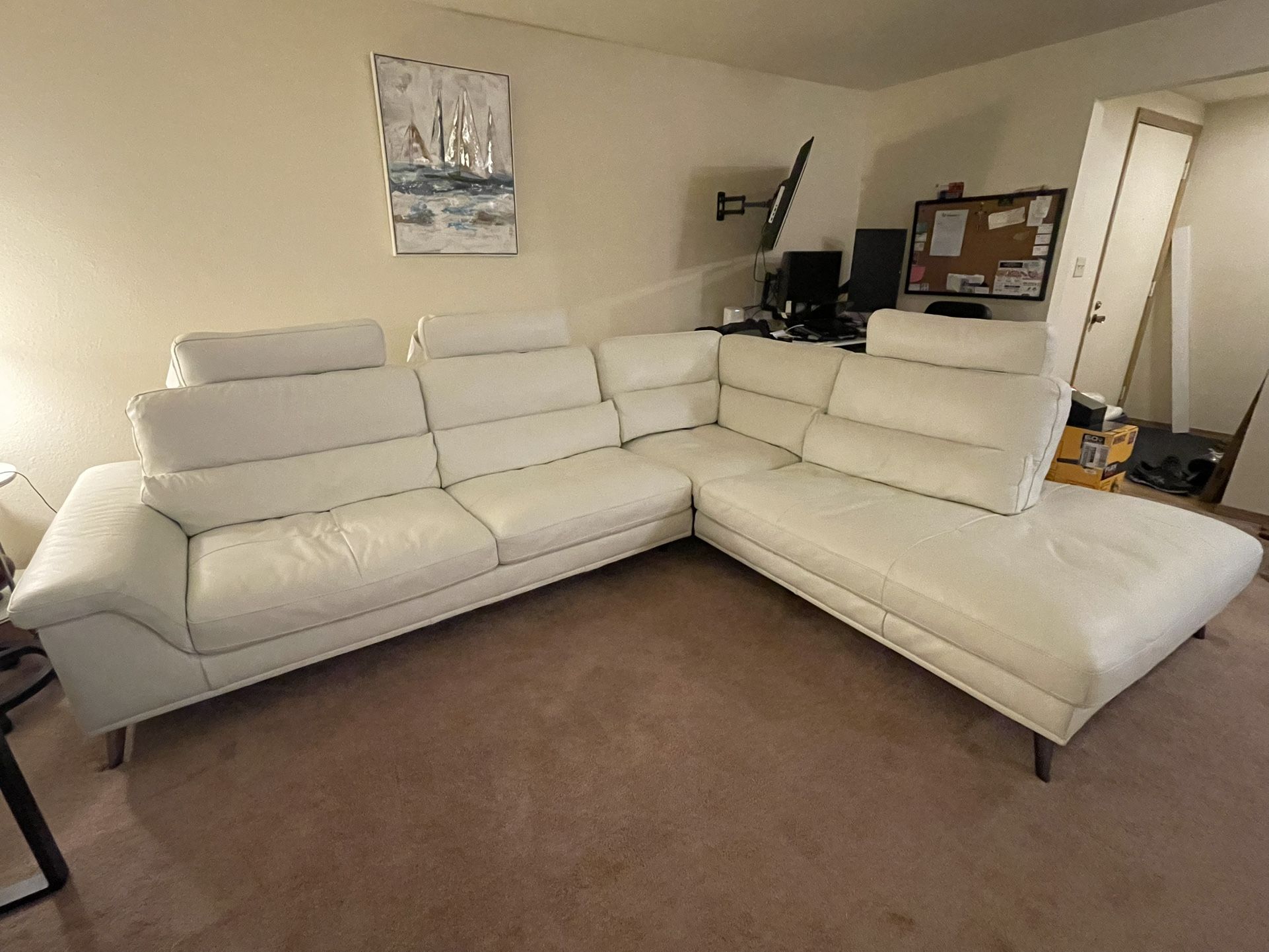 Big New L-shape Sectional White Leather Couch