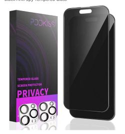Privacy Screen Protector for iPhone 16  / IPhone 16 Pro + 2 Pack Camera Lens Black Anti Spy Tempered Glass