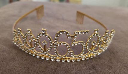 Gold Rhinestone 65 Birthday Tiara Crown