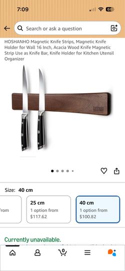 HOSHANHO Magnetic Knife Strips, Magnetic Knife Holder for Wall 16 Inch, Acacia Wood Knife Magnetic Strip Use as Knife Bar, Knife Holder for Kitchen Ut