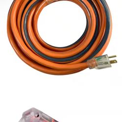 50 ft. 10/3 Heavy Duty Indoor/Outdoor SJTW Extension Cord with Lighted End, Orange/Grey