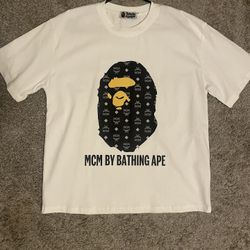 White bape head tee collab with MCM