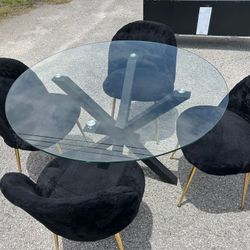 Glass Dining Table With Velvet Chairs 