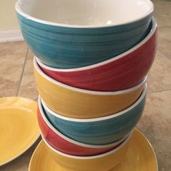 Pottery burn soup bowl set: multicolor