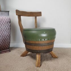 Vintage Whiskey Barrel Chair Seat Leather Cushion Wood Detail