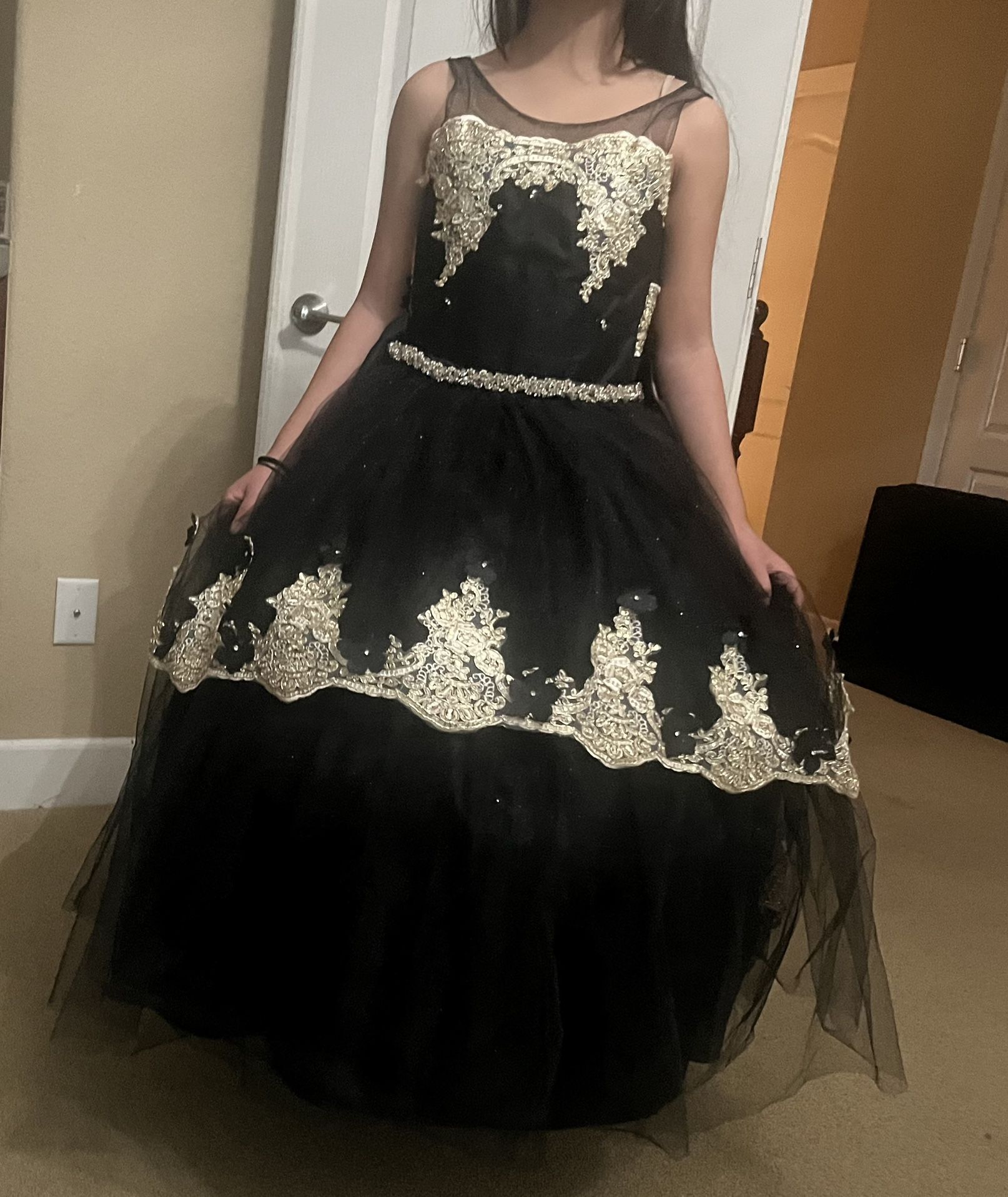 Girl Dress Black/gold (Size12)
