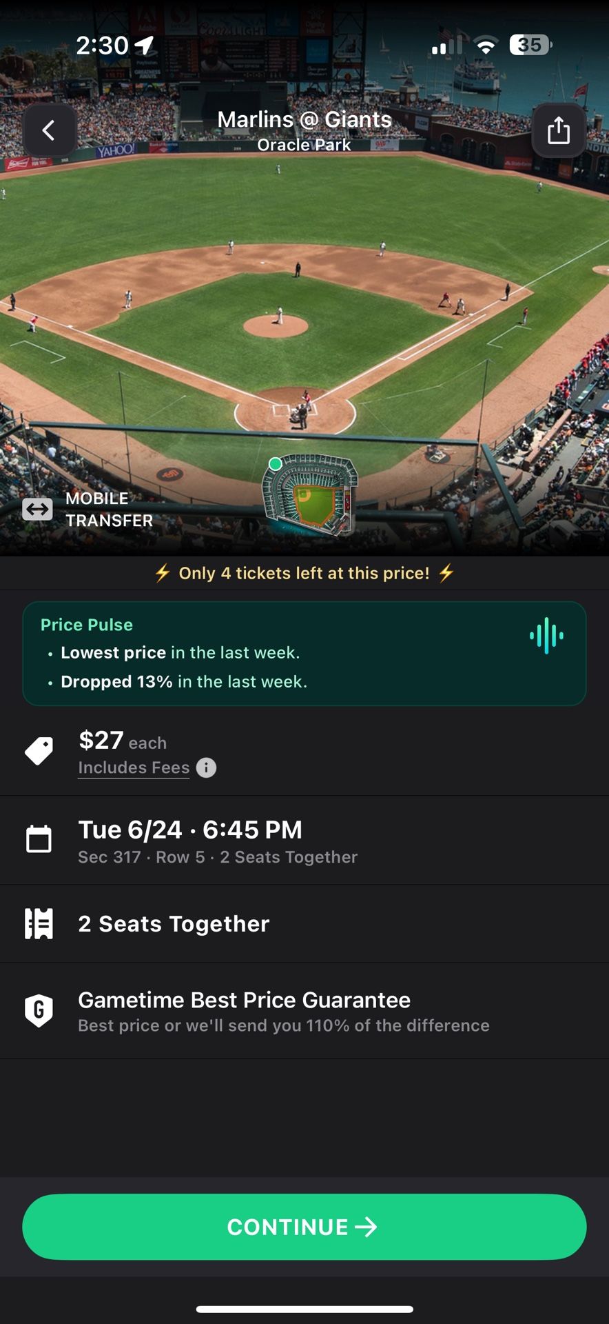 Giants game Tue, JUNE 24