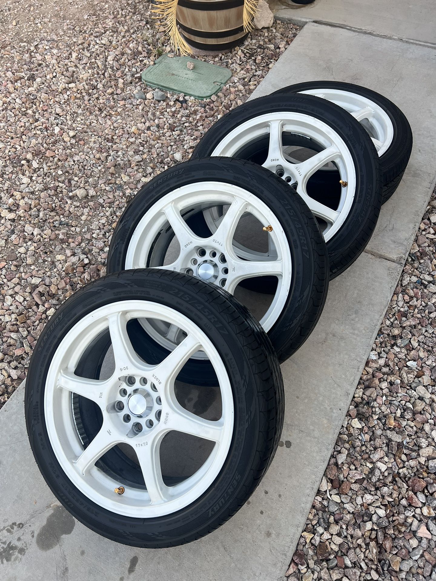 17” Inch Monoblock Tenzo R Racing Rims 5 Lugs 5x100 / 5x114 With Almost New Tires
