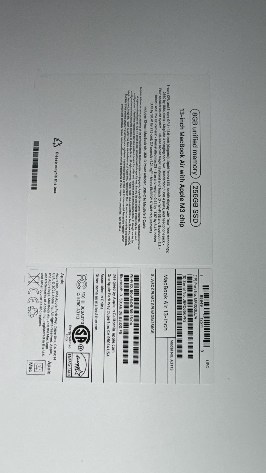 Brand Macbook Air M3 Sealed 