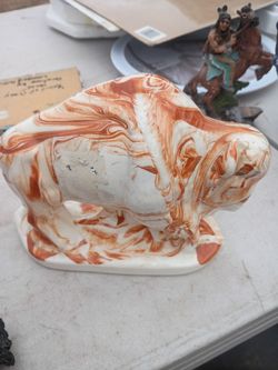 Marbled Ceramic Buffalo Figurine