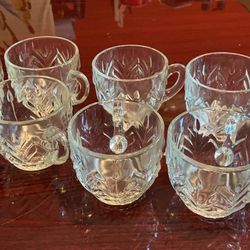 9-clear engraved Depression punch bowl glasses 