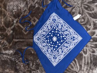 Bandanna print, blue tie blouse