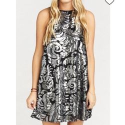Show Me Your Mumu Silver & Black Sequined Dress - Size Medium