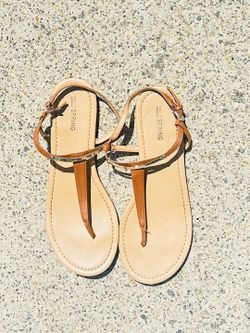 Call It Spring Brown T-Strap Sandals (size 10 W)
