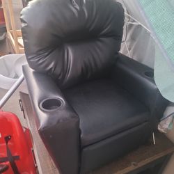 Black Faux Leather Recliner Chair with Cup Holders