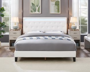 Modern beds with LED lights on the headboard