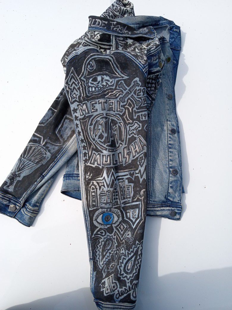 Custom Hand-painted Denim Jacket  Size L