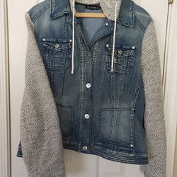 Denim Jacket with Cotton Sleeves & Removable Hood.