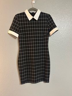 Women’s black white collared window pane plaid Stretch mini dress size medium
