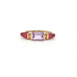 Ladies 14k Yellow Gold Amethyst & Ruby Birthstone Ring Size 7 11058502