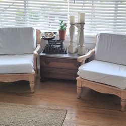 MCM arm chairs pine bleached new seat covers 