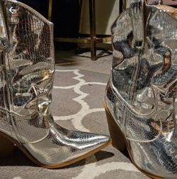 Silver Metallic Croc Cowboy Boots