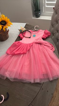 Princess Peach Girls Costume Dress with Crown