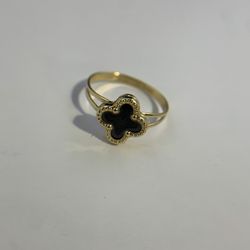 14k Gold Black Clover Ring 