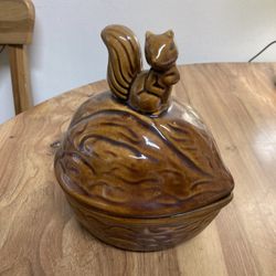 Vintage ROC (Republic Of China) Squirrel On Walnut Lidded Dish Made In Taiwan