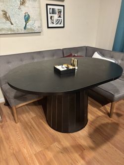 55 Inch Black Oval Dining Table W/Wood Base For Dining Room, Kitchen