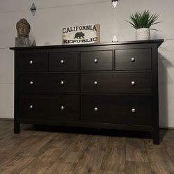 Like New Hemnes 8-Drawer IKEA Dresser, Black-Brown w/ Silver Knobs