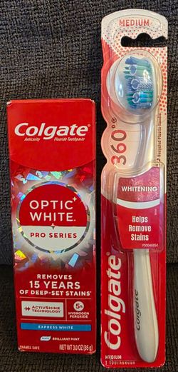 Colgate Optic White Pro Series Toothpaste, 3 oz & 360 Toothbrush, Medium