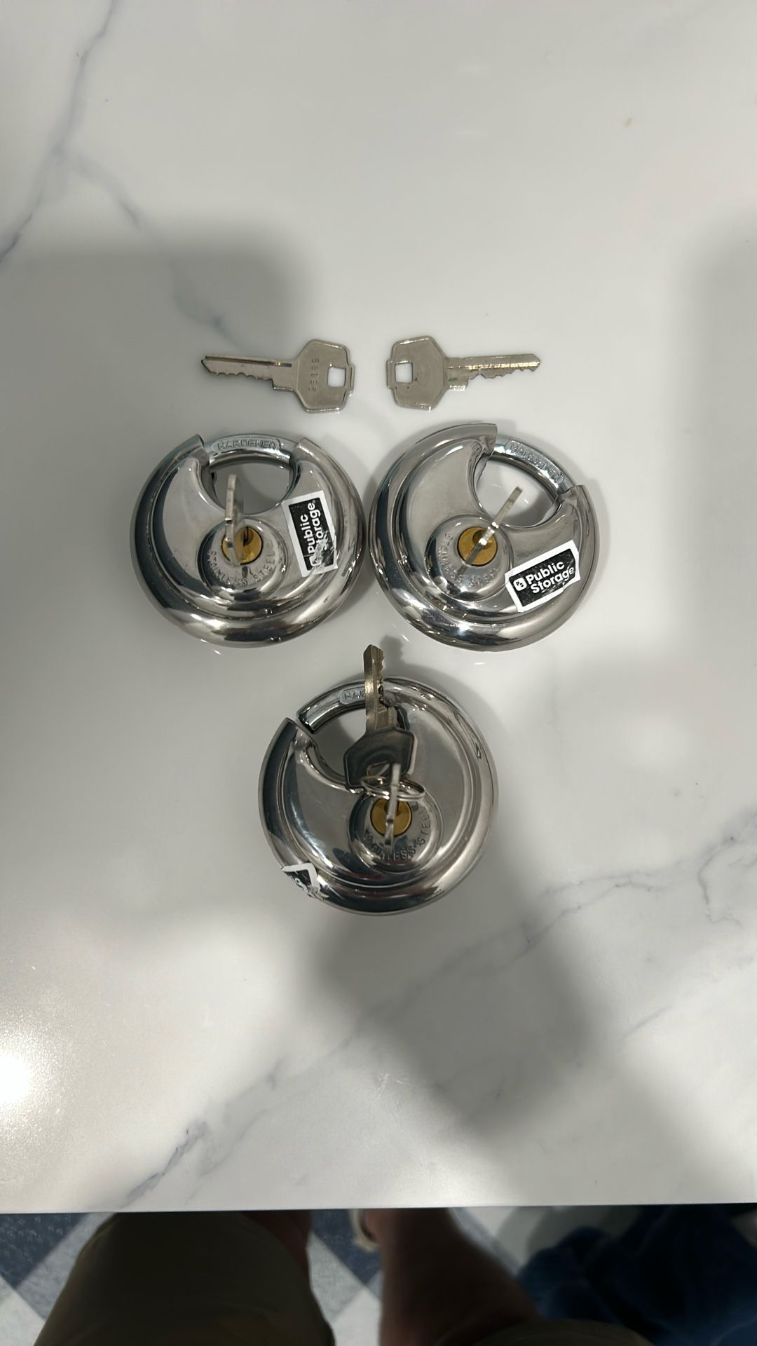 3 Public Storage Locks each with 2 keys