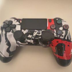 Ps4 Red, Black, And White Designed Controller With Case