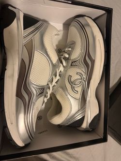 Chanel CC Logo Sneakers Silver White