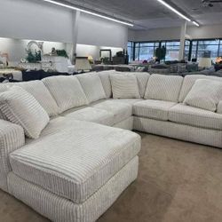 Couch, Sofa, sectional, Corduroy, storage, white. We offer financing.