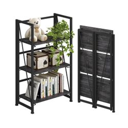 4NM No-Assembly Folding Bookshelf Storage Shelves 3 Tiers Vintage Bookcase Standing Racks Study Organizer Home Office (Gray and🆕👍Reg. Retail $150.00