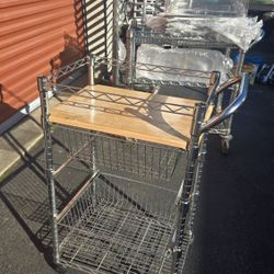 Heavy Duty Stainless Steel Rolling Kitchen Cart w/ Wood Top