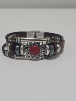 Leather Bracelet With Stainless Steel Brooch