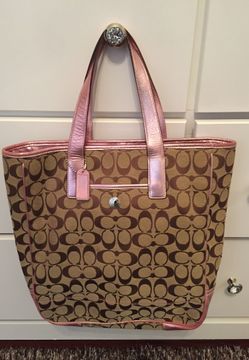 Authentic Coach purse metallic pink accents