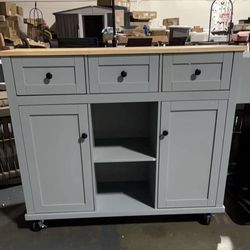 Assembled New Kitchen Island Cart w/ Wood Drop-Leaf Countertop Rolling Cabinet w/ Storage on Wheels
