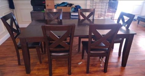 Dark Wood Dining Table Set with 6 Chairs
